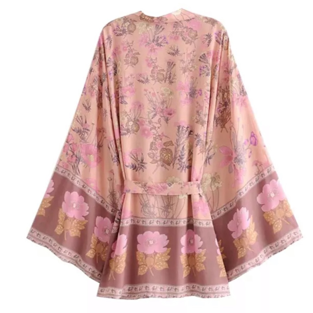 NEW BOHO GYPSY WILD BLOOM SHORT ROBE KIMONO JACKET Coverup - Picture 2 of 6